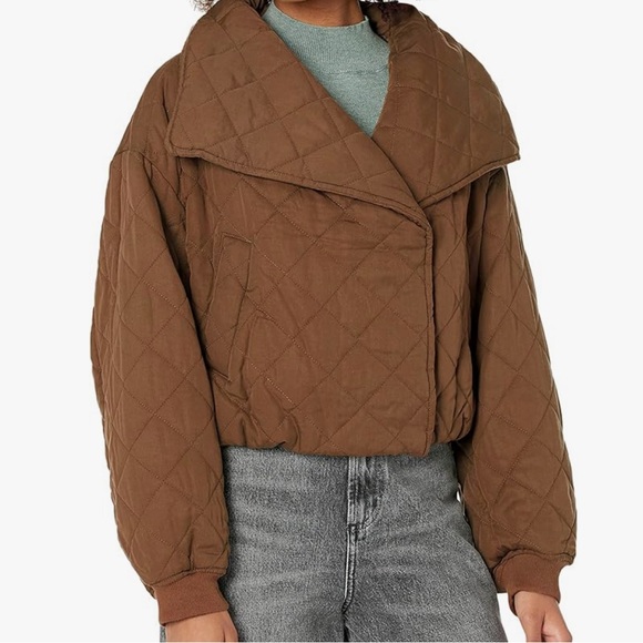 [BLANKNYC] Womens Cropped Tencel Quilted Jacket LARGE BROWN - Picture 1 of 8
